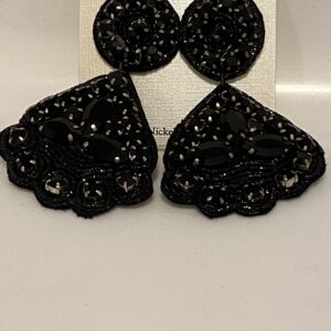 A pair of 3" Black Stone adjusted drop chandelier earrings on a white background.