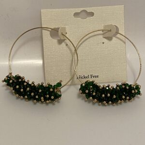 Gold & Emerald 2" Cluster Hoops Earrings on a white background.