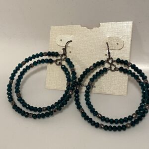 A pair of Emerald & Hematite 2" Double Hoop Earrings with silver beading.