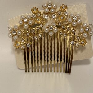 A 2" Gold Comb with Diamond & Pearl Accents with pearls and crystals.