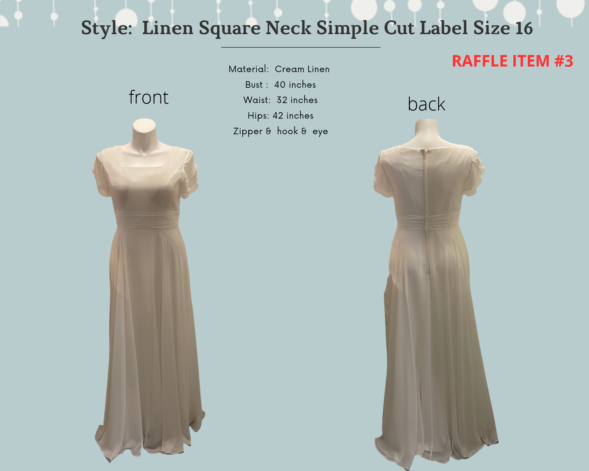 Style: Linen Square Neck Simple Cut Label Size 16